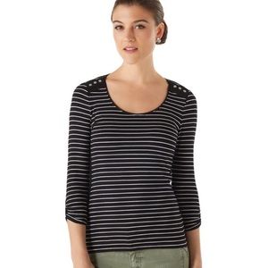 White House Black Market Striped Top 3/4 Crew neck